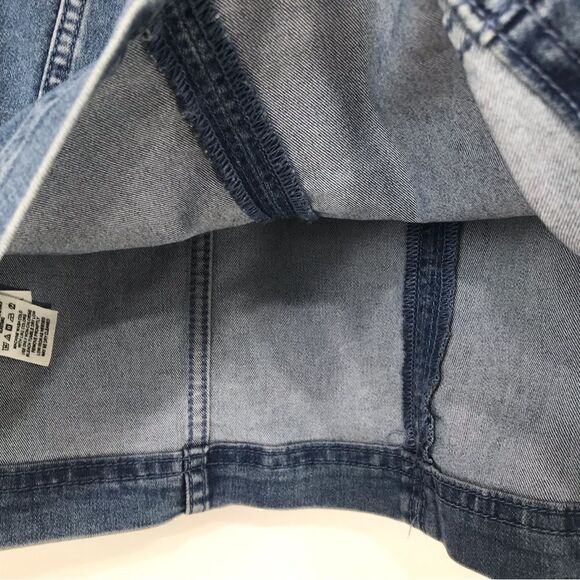 Free People Modern Femme Light Blue Denim Seam Detail Stretch Mini Skirt - Picture 11 of 13